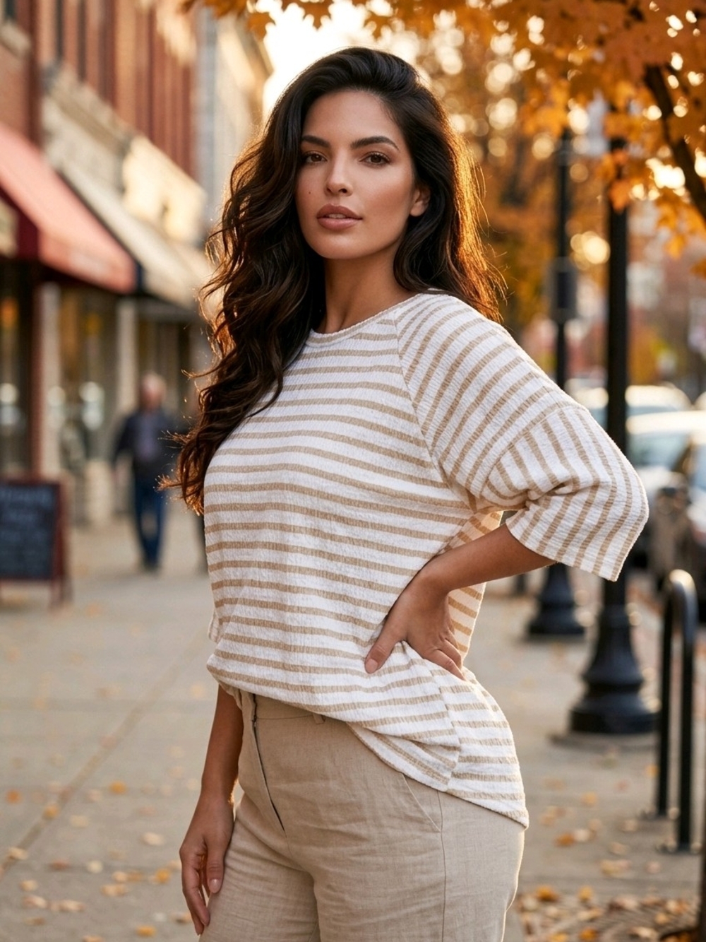 Relaxed Striped Women's Top - Cream Stripe